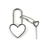 Heart-shaped metal sublimation blank padlock with matching key on chain for engraving
