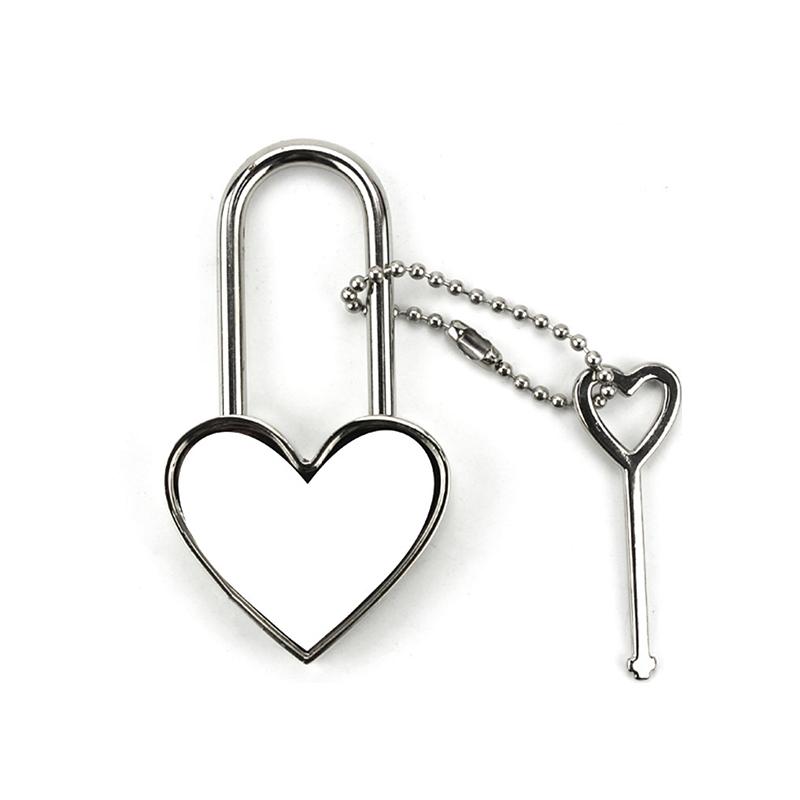 Heart-shaped metal sublimation blank padlock with matching key on chain for engraving