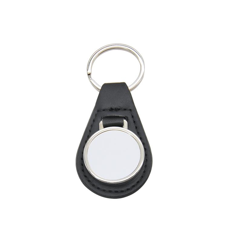 Black faux leather keyring with blank metal insert for sublimation or laser engraving