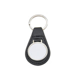 Black faux leather keyring with blank metal insert for sublimation or laser engraving