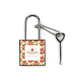 Sublimation blank padlock with floral design and heart-shaped key for laser engraving.