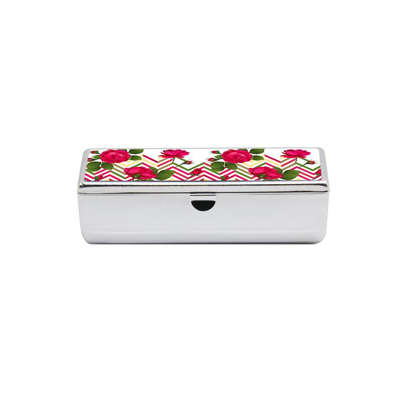 Rectangular metal sublimation blank case with floral and chevron pattern lid for laser engraving
