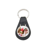 Black sublimation keyring with custom photo insert, ideal for laser engraving and personalization