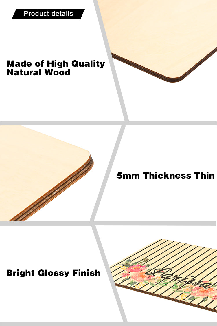 High quality natural wood blank with 5mm thickness and glossy finish for sublimation or laser engraving.