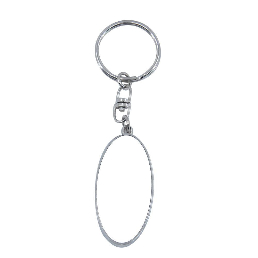 Blank oval metal keyring for sublimation printing or laser engraving on white background