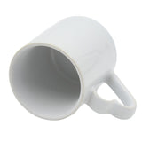 Blank white ceramic mug for sublimation or laser engraving, angled handle view