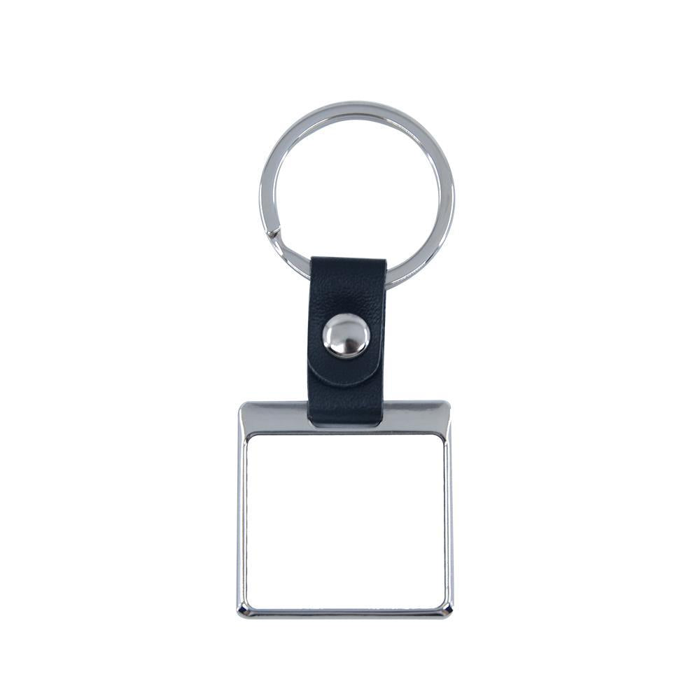 Blank square metal keyring with black faux leather strap for sublimation or laser engraving
