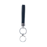 Black leather strap keyring with silver metal rings for sublimation or laser engraving