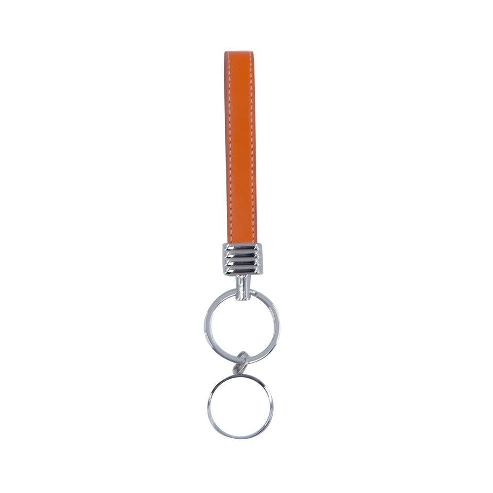 Orange faux leather keyring strap with metal fitting for sublimation or laser engraving