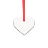 blank heart-shaped sublimation ornament with red ribbon, ideal for laser engraving