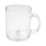 10oz clear glass sublimation mug with a smooth cylindrical shape and sturdy handle, ideal for custom printing and personalized drinkware.