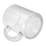 Bottom view of 10oz clear glass sublimation mug highlighting thick glass base and ergonomic handle, great for personalized kitchen and dining use.