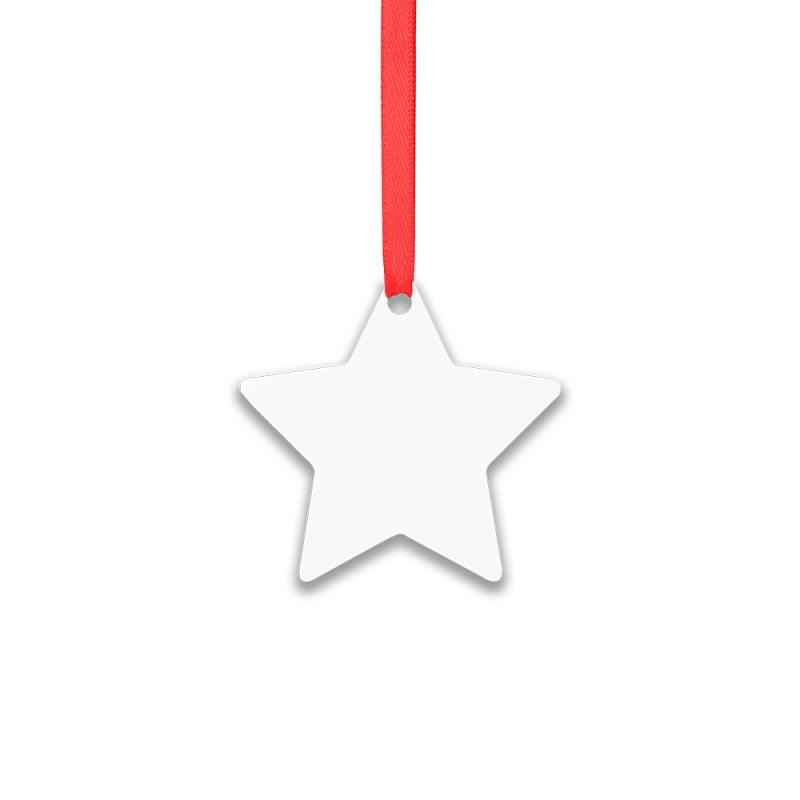 Blank star-shaped sublimation ornament with red ribbon for laser engraving or printing