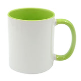 11oz Inner and Handle Colour Mug Light Green showcasing a vibrant green inner and handle, perfect for customization.