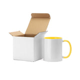 11oz Inner and Handle Colour Mug-Yellow with white gift box, ideal for sublimation printing and custom drinkware in kitchen and dining collections.