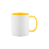 Side view of 11oz Inner and Handle Colour Mug-Yellow with glossy finish, designed for sublimation printing in home and garden tableware collections.