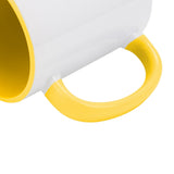 Close-up of yellow handle and rim on 11oz Inner and Handle Colour Mug-Yellow, highlighting glossy finish for sublimation mug designs.