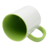11oz Inner and Handle Colour Mug Light Green with a vibrant green interior and handle, perfect for customization.