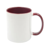 11oz Inner and Handle Colour Mug Maroon with mug box design for customization and sublimation printing.