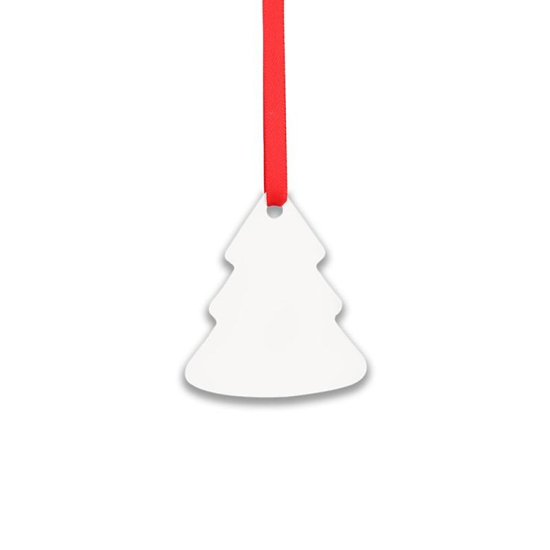 Blank Christmas tree sublimation ornament with red ribbon, laser engraving supply