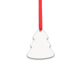Blank Christmas tree sublimation ornament with red ribbon, laser engraving supply