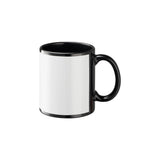 Blank black mug with white sublimation panel for heat transfer printing and laser engraving