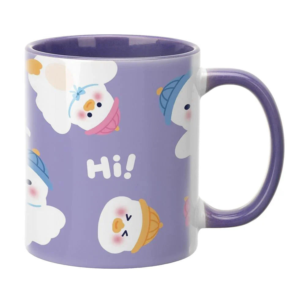 11oz purple coloured inner mug and handle with cute snowman print and 'Hi!' text, ideal for sublimation customization in kitchenware.