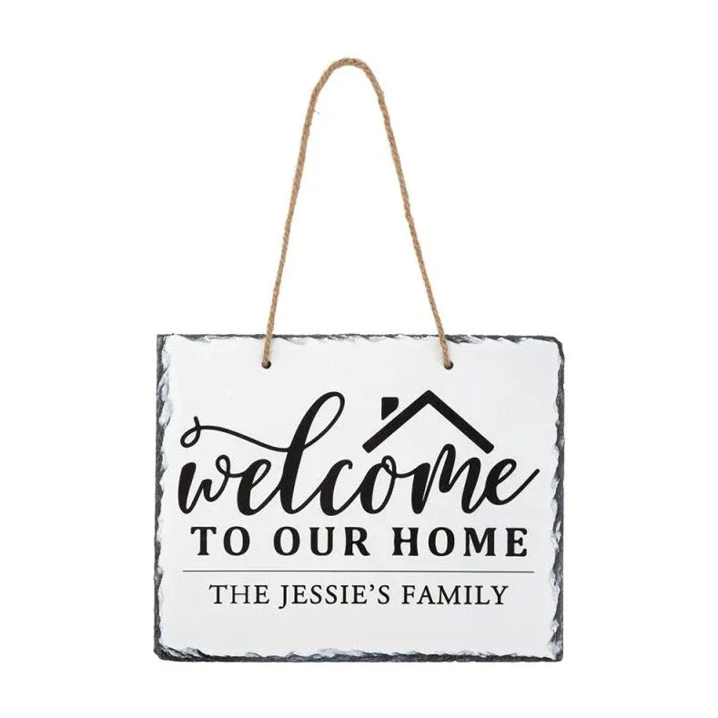 Blank sublimation slate hanging sign for laser engraving with rope, home welcome design