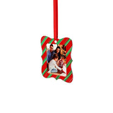 Sublimation photo ornament with red and green striped frame and ribbon, Christmas decor blank