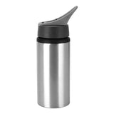 Blank 600ML silver aluminium water bottle with black and grey lid, perfect for sublimation printing and personalized drinkware customization.
