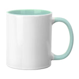 11oz mint green coloured inner and handle ceramic mug with white sublimation-ready exterior, ideal for custom printing and personalization.
