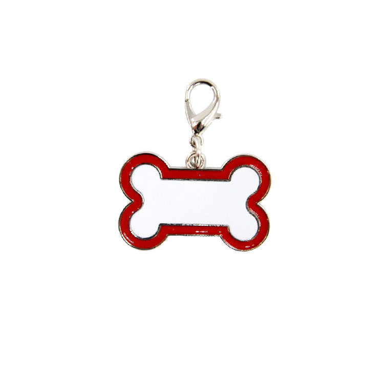 Blank bone-shaped dog tag pendant with red border for sublimation or laser engraving
