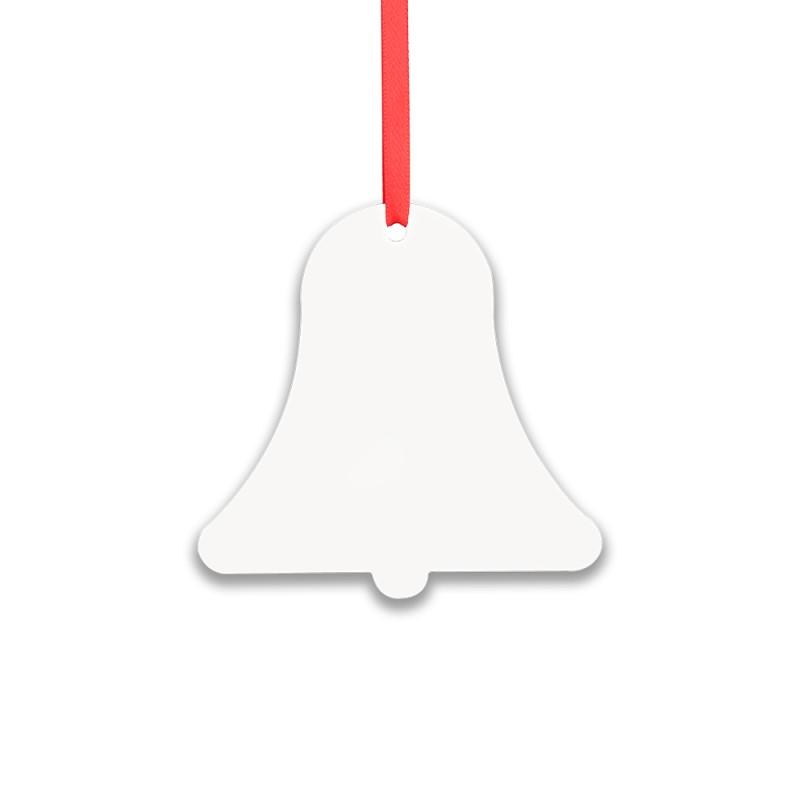 Blank bell-shaped sublimation ornament with red ribbon for laser engraving or custom printing