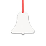 Blank bell-shaped sublimation ornament with red ribbon for laser engraving or custom printing