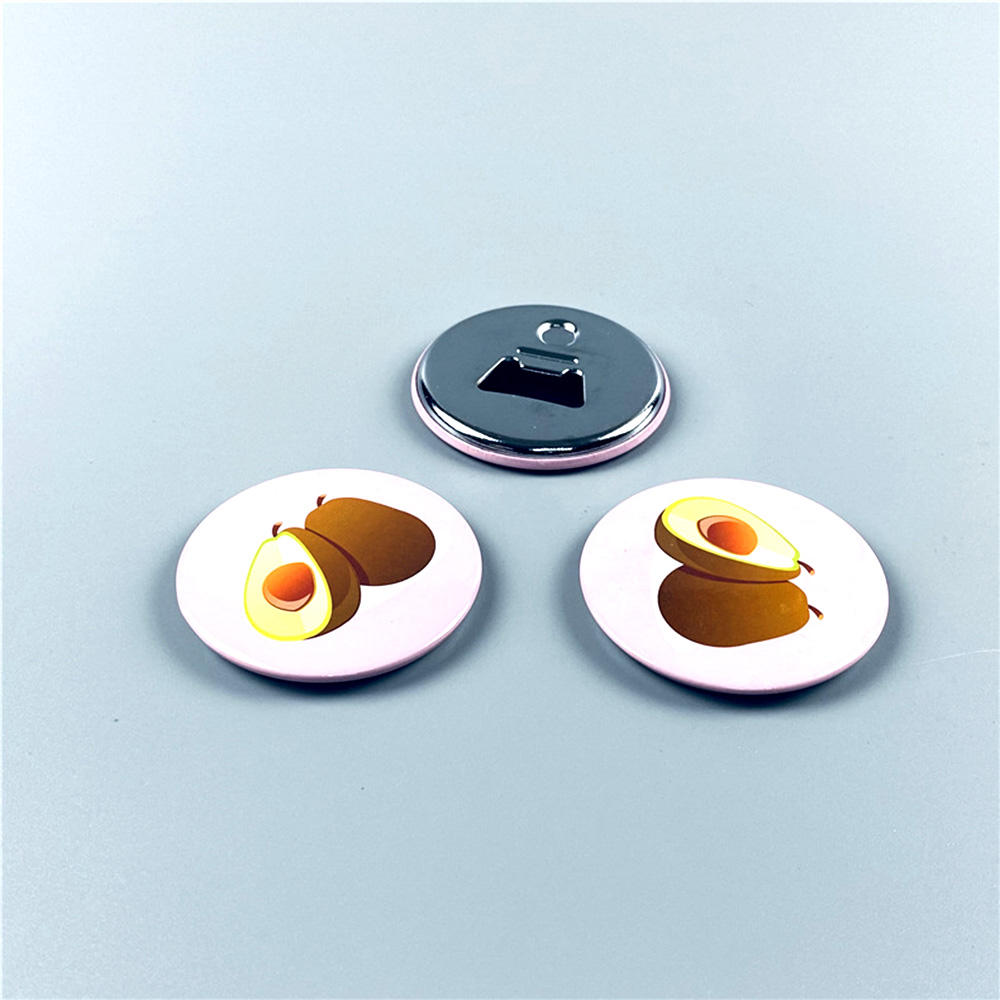 Set of 100x Magnetic Bottle Opener Badge - 58mm featuring avocado design, perfect for custom kitchen tools or branded merchandise.