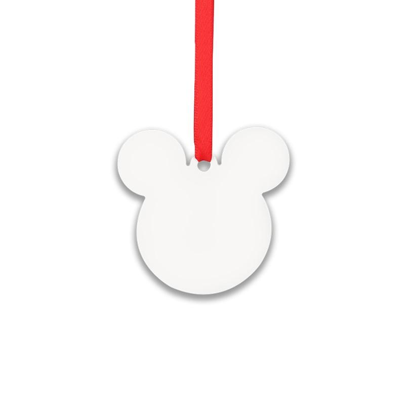 Blank sublimation ornament in mouse head shape with red ribbon for laser engraving