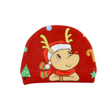 Red sublimation blank Christmas hat with cartoon reindeer and festive holiday prints