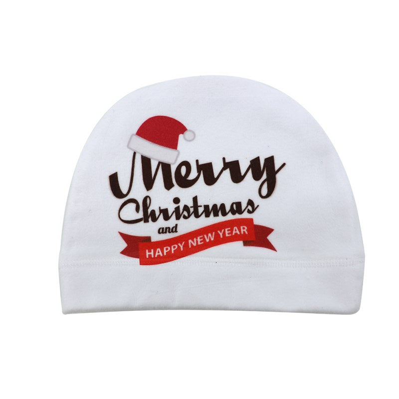 White blank sublimation beanie with Merry Christmas and Happy New Year text and Santa hat graphic