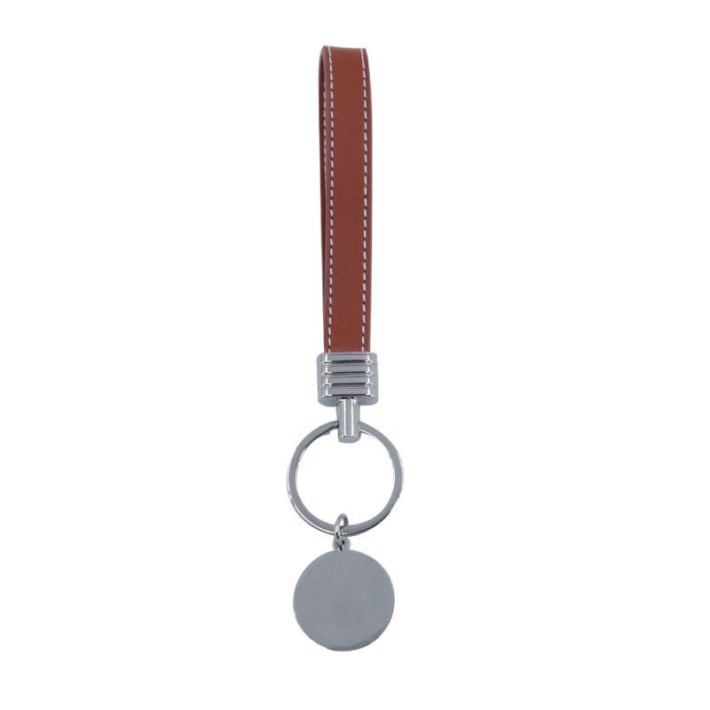 Blank leather strap keyring with metal circle for sublimation or laser engraving