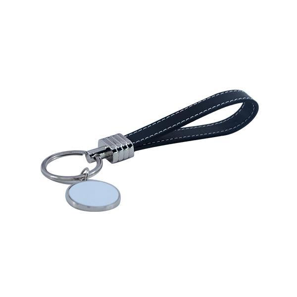 Blank leather strap keyring with round metal sublimation insert for laser engraving