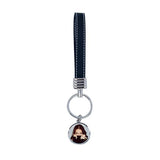 Blank sublimation keyring with faux leather loop and customizable round photo insert