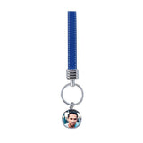 Blue strap sublimation blank keyring with customizable round photo insert, ideal for engraving