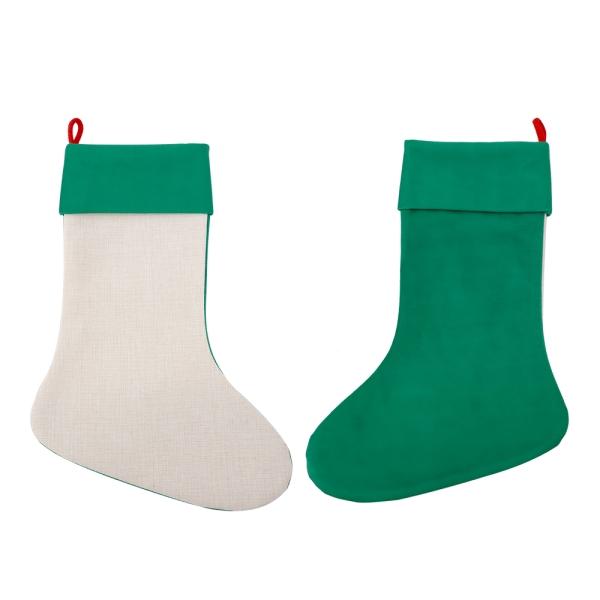 Blank sublimation Christmas stockings with green cuffs for heat press or laser engraving