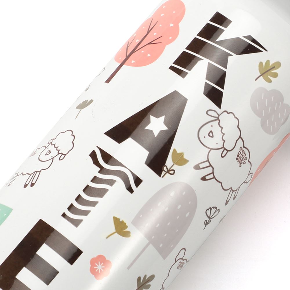 600ml sublimation water bottle with cartoon sheep and trees, ideal for custom laser engraving