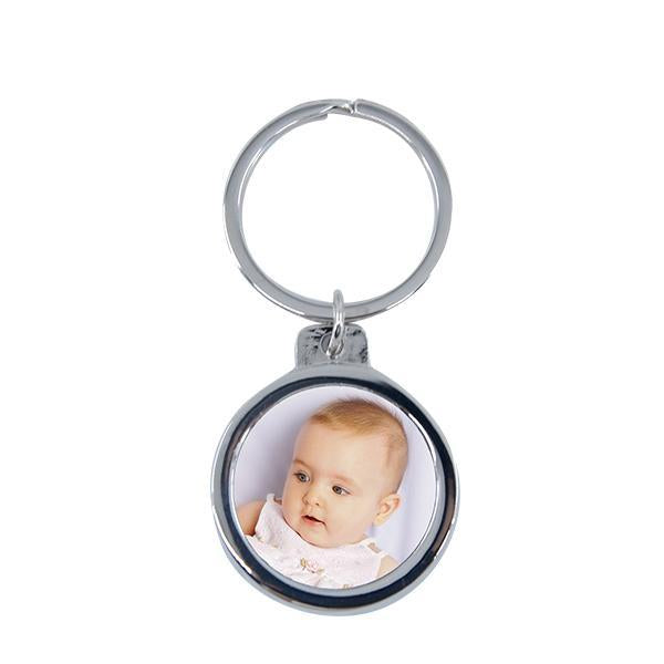 Round photo keyring blank for sublimation or laser engraving with baby image insert