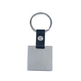 Blank metal square keyring for sublimation or laser engraving with black faux leather strap