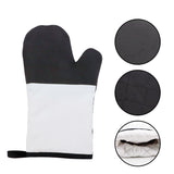 Blank sublimation oven mitt with black textured grip, quilted lining, and white exterior