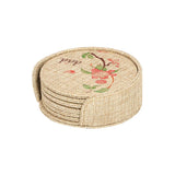 Natural jute sublimation blank coaster set with floral print, ideal for laser engraving