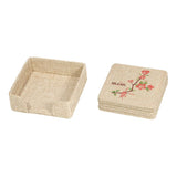 Set of blank burlap coasters with holder, floral mom design, for sublimation or laser engraving