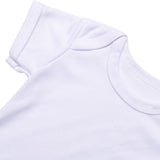 Blank white sublimation T-shirt for printing, close up on fabric and collar for laser engraving